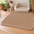 Alfombrilla atrapa arena para gatos de doble capa, beige, junto al arenero