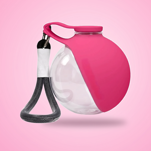 Esfera transparente con cuenco plegable rosa para perros