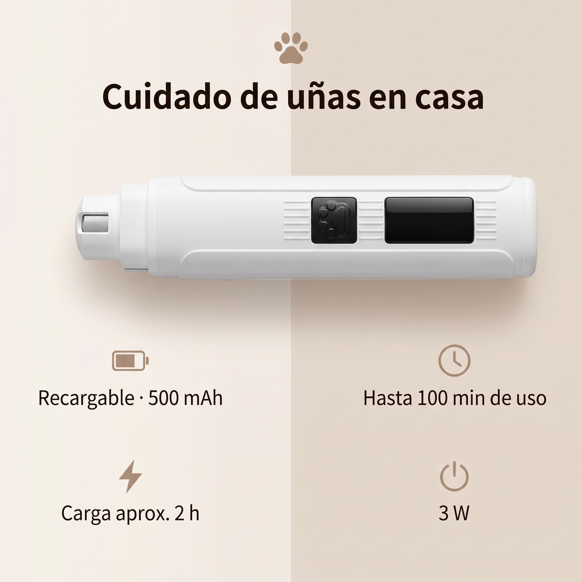 Características: 500 mAh, hasta 100 minutos, carga aproximada de 2 horas y 3 W