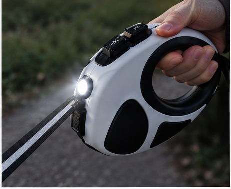 Detalle de la correa blanca y negra con luz LED