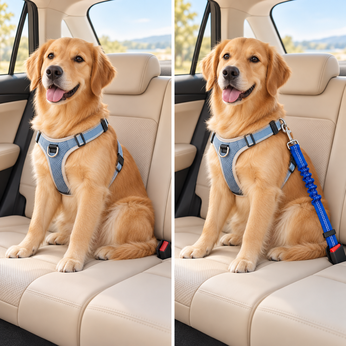 Comparativa visual del uso del cinturón para mascotas en el coche