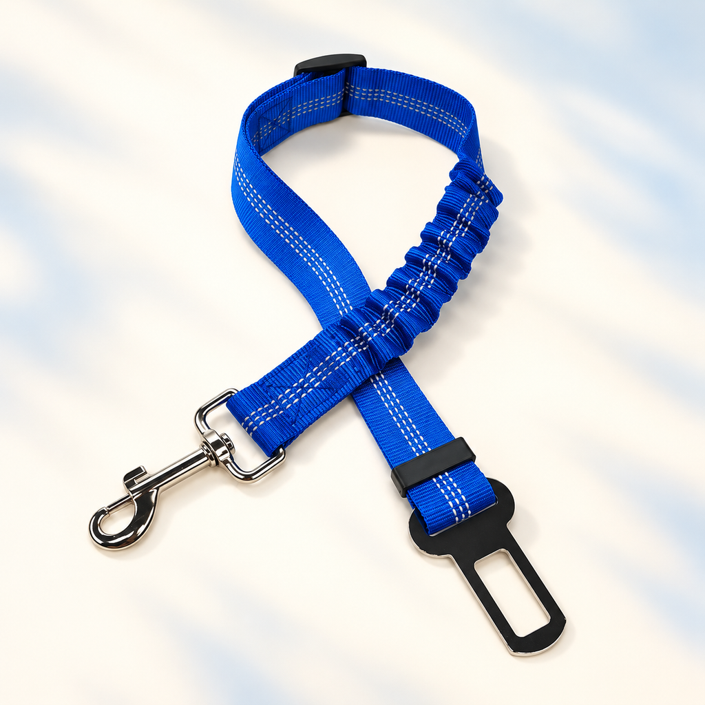 Cinturón de coche reflectante y elástico para mascotas en azul