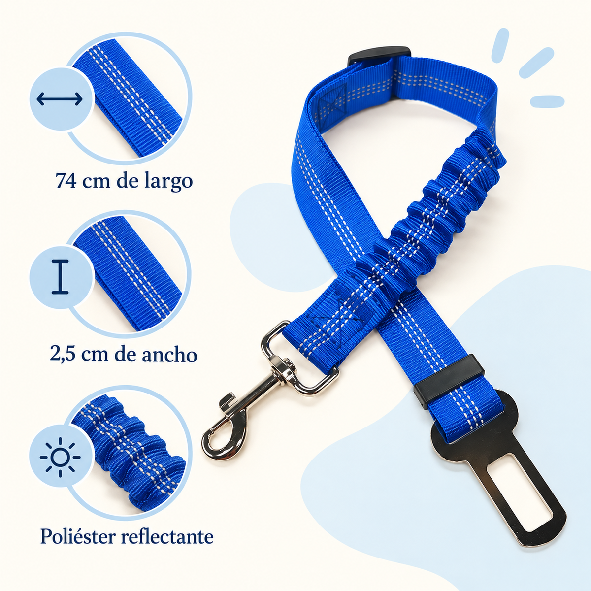 Medidas y características: 74 cm de largo, 2,5 cm de ancho y poliéster reflectante